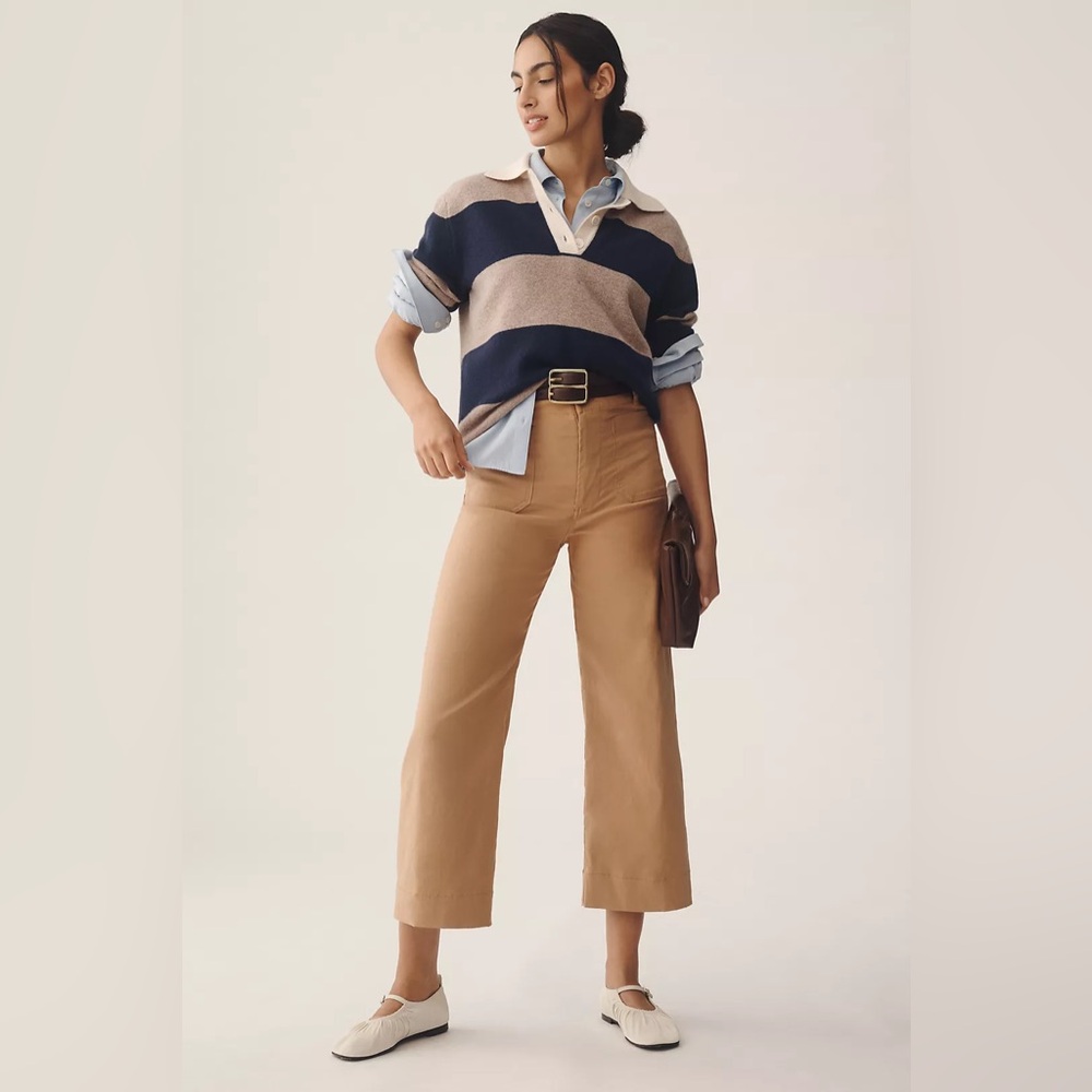 Maeve High-Rise Wide-Leg Cropped Pants in Tan